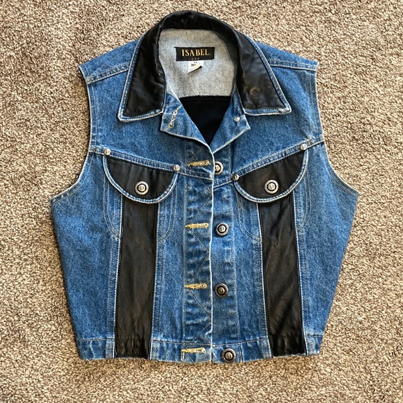 Vintage Isabel Genuine Leather and Denim Women’s Vest - Picture 2 of 8